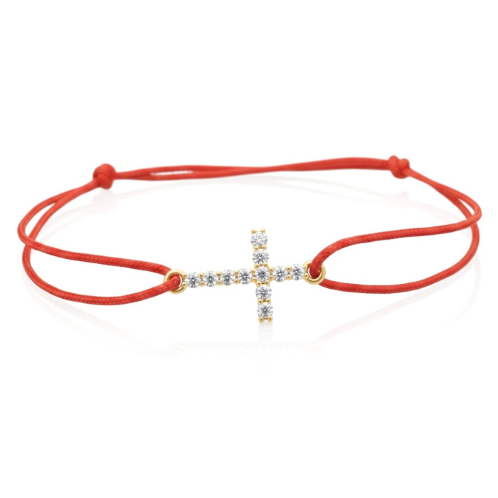 Raudono siūlo apyrankė su deimantų kryželiu (161)